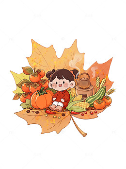 秋日丰收卡通插画设计童趣免扣元素