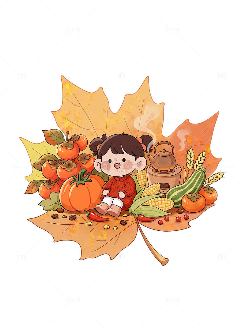 秋日丰收卡通插画设计童趣免扣元素
