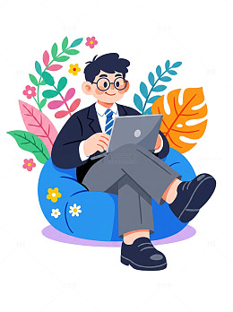 卡通商务办公插画男士扁平化免扣素材