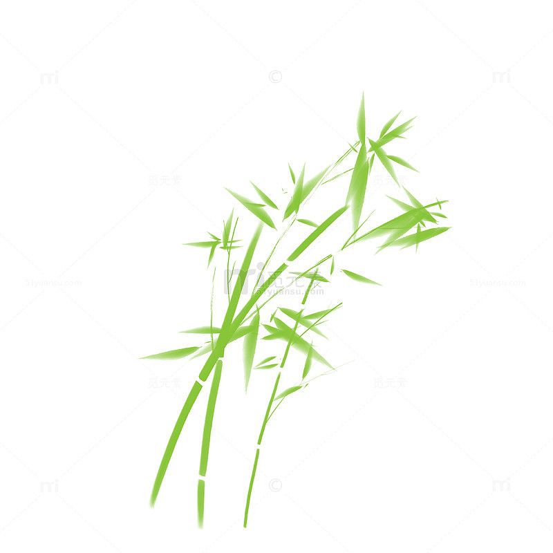 竹子春天绿色植物手绘国画风元素