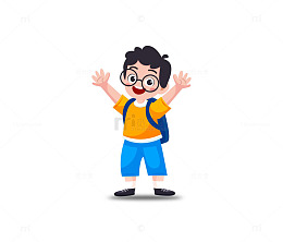 背着书包的卡通男孩
