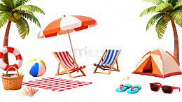 夏日沙滩度假场景插画