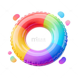 彩虹游泳圈夏日休闲图案