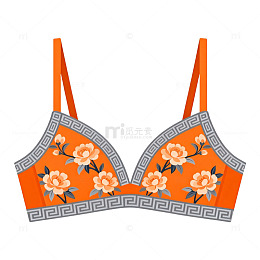橙色花卉文胸设计图