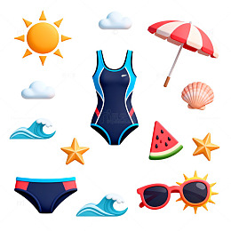 夏日海滩度假元素插画