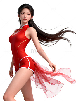 中国风红色旗袍美女插画素材