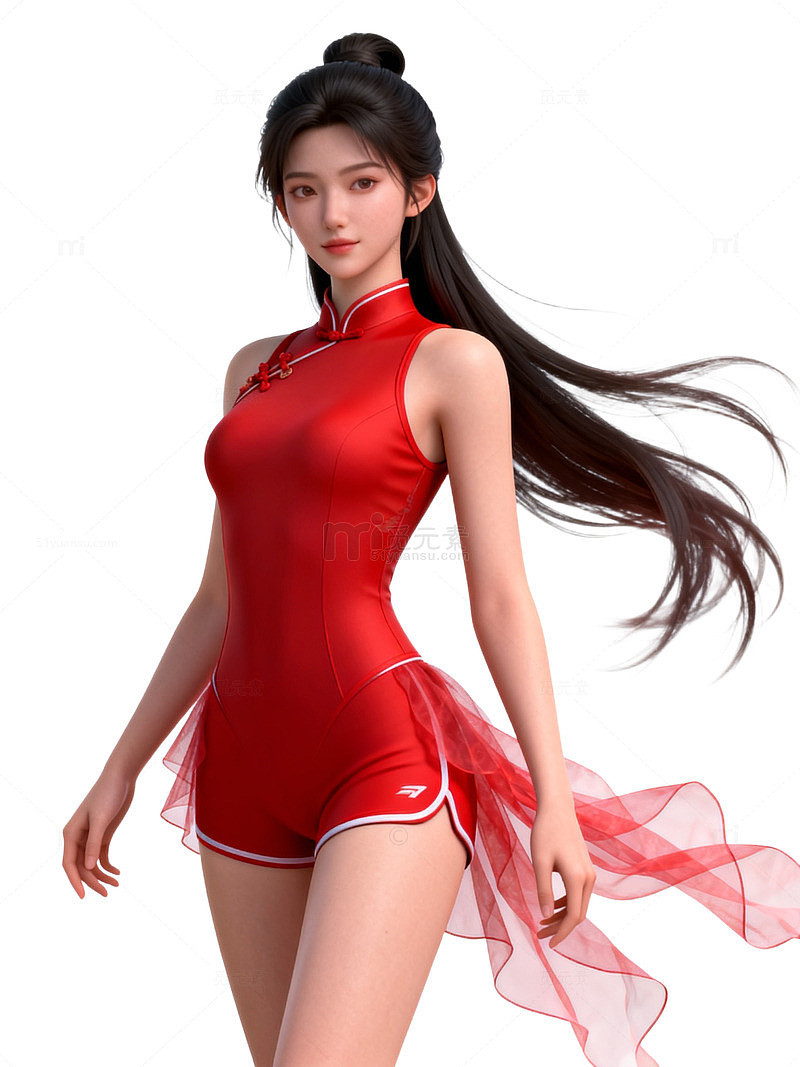 中国风红衣女模特写真
