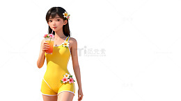 夏日海滩美女泳装插画