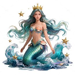 幻想风美人鱼插画设计素材
