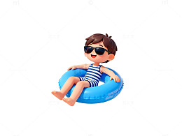卡通夏日游玩游泳圈男孩
