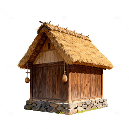 茅草屋模型手绘素材