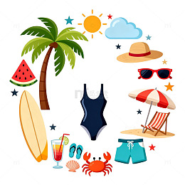 夏日海滩度假元素插画