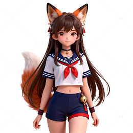 动漫少女水手服狐狸耳模型