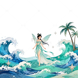 梦幻海滨仙子插画