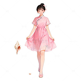粉色旗袍女孩插画素材