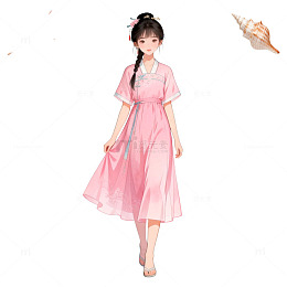 古风少女与贝壳插画设计