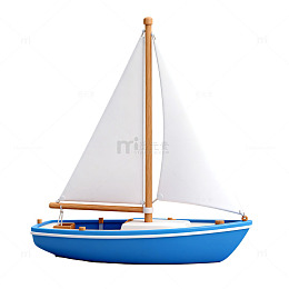 蓝白帆船模型设计素材