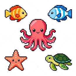 像素海洋生物卡通插画