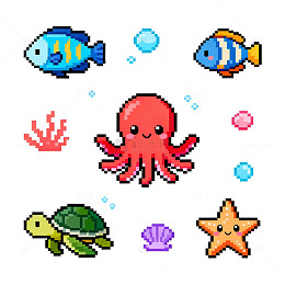 像素海洋生物卡通素材