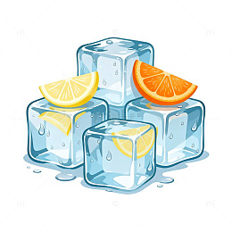 冰爽柠檬冰块卡通插画