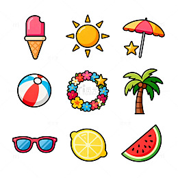 夏日元素贴纸插画设计素材
