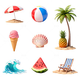 夏日海滩度假元素组合