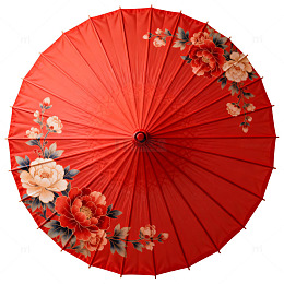 红色花卉传统伞具