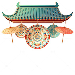 传统中式建筑油纸伞图案设计素材