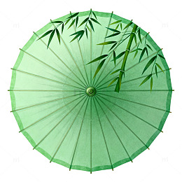 绿色竹子纸伞图案设计元素