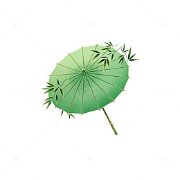 绿色竹子图案雨伞插画