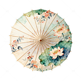 水彩花卉油纸伞图案设计素材