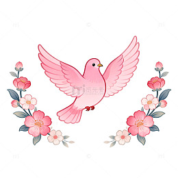 粉色和平鸽花卉图案设计