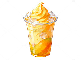 手绘冰爽芒果饮品插画