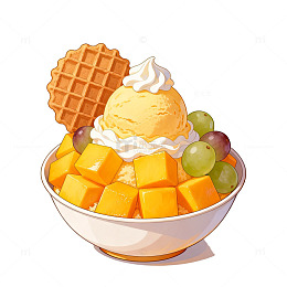 卡通风甜品插画芒果冰淇淋