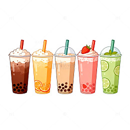 卡通奶茶饮品插画设计素材