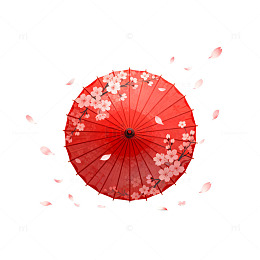 日式樱花红伞插画