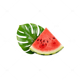 西瓜切片与绿叶插图