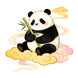卡通熊猫祥云插画