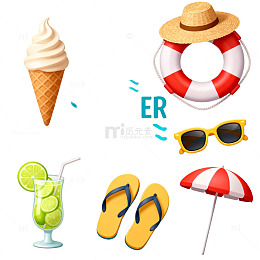 夏日元素卡通矢量插画