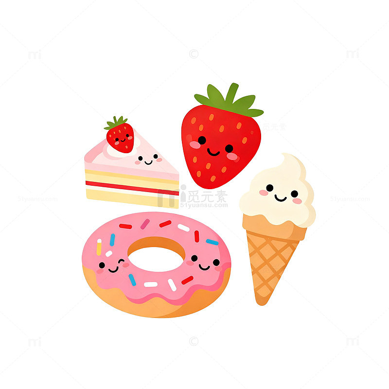 可爱卡通甜品插画设计素材