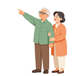 老年夫妇携手指远方图片