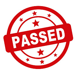 红色圆形印章显示'Passed'字样