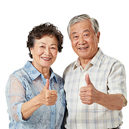 老年夫妇竖大拇指微笑