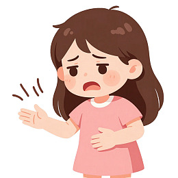 卡通女孩表情不适挥手