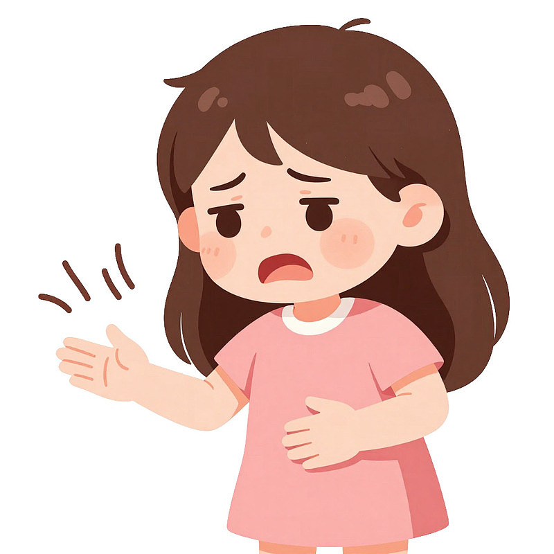 卡通女孩表情不适挥手