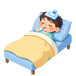 男孩发烧卧床盖毯子图片