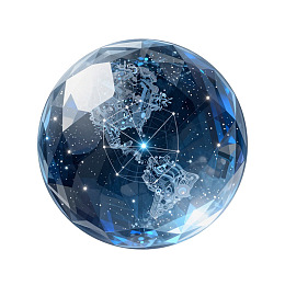 蓝色水晶球内世界地图与星系图案