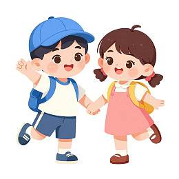 卡通儿童手拉手上学图片