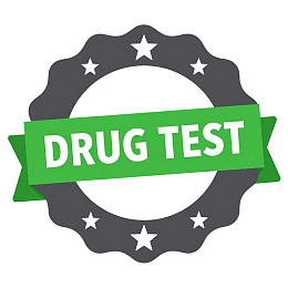 绿色横幅上写有‘DRUG TEST’的徽章