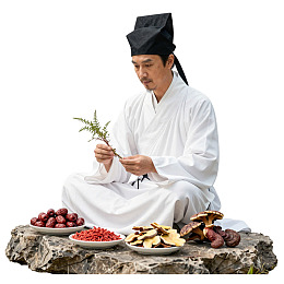 身着白衣的男子盘坐品药